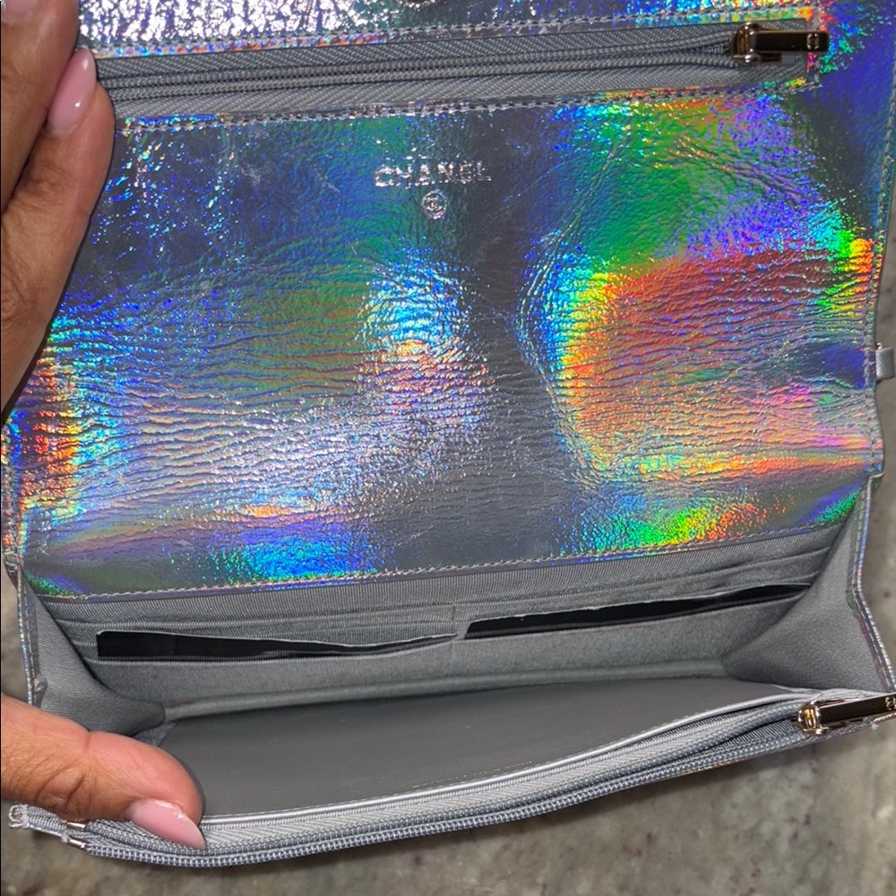 Chanel Goatskin Iridescent Holographic Wallet on Chain - Picture 8 of 14